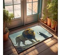 Coureur de bienvenue à profil bas | Lion géant solitaire debout sur une cape à capuche en chenille anti-moisissure pour salle de bain (50 x 80 cm)