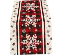 Coureur de Table de Noël Runner 13x72 Pouces Rouge Buffalo Plaid Plaid Christmas Table décorations pour la Maison Vacances d'hiver, Motif Flocon Neige