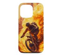 Coureur de vélo de Montagne avec des pneus en feu Coque pour iPhone 13 Pro