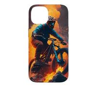 Coureur de vélo de Montagne avec des pneus en feu Coque pour iPhone 14