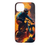 Coureur de vélo de Montagne avec des pneus en feu Coque pour iPhone 14 Plus
