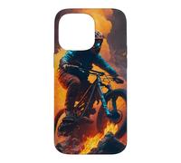 Coureur de vélo de Montagne avec des pneus en feu Coque pour iPhone 14 Pro Max