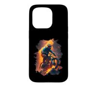 Coureur de vélo de Montagne avec des pneus en feu Coque pour iPhone 15 Pro