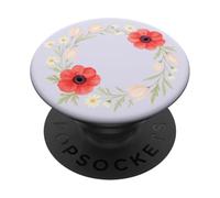 Couronne Aquarelle Coquelicot et Marguerite avec Feuilles et Accents Floraux PopSockets PopGrip Adhésif