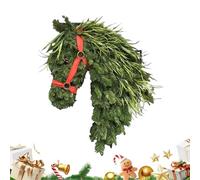 Couronne artificielle verte - Couronne de tête de cheval - Décoration de porte de Noël - Branches de sapin - Couronne de l'Avent avec ruban rouge rustique pour porte d'entrée intérieure, manteau
