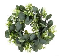 Couronne artificielle verte pour porte avec motif eucalyptus dans une disposition circulaire adaptée aux transitions saisonnières et au style quotidien de la maison