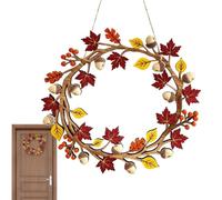 Couronne Automnale Panneau Mural Bienvenue Bois Gland érable 28 cm | Couronne de Porte d'Automne pour Thanksgiving Pour invités extérieur intérieur cheminée fête crémaillère portail