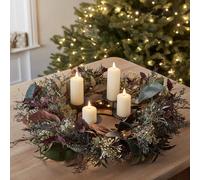 Couronne Automne-Hiver Pré-éclairée de 60 cm avec Bougie Truglow® et Porte-bougie
