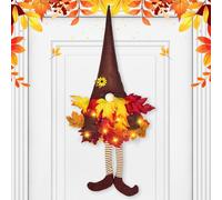 Couronne Automne Porte Lutin avec LumièRes LED, GNOME Automne, Couronne Automne, Decoration Automne Interieur, Guirlande d'automne Suspendue pour RéColte d'automne, Thanksgiving, Halloween (A)