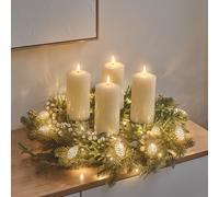 Couronne aux Baies Blanches avec Bougies TruGlow®, Porte-Bougie et Guirlande Lumineuse - Centre de Table Festif