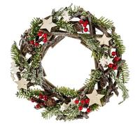 Feeric Lights & Christmas Couronne de Noël "Ferme aux sapins" bois étoiles dorées D30cm