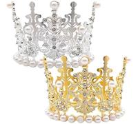 Couronne avec Strass et Perles Argenté & Or Crown Cake Topper Mini Couronne Gâteau Topper 2PCS Décoration De La Couronne pour Enfant pour Mariage, Anniversaire Fête Prénatale