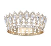 Couronne Baroque pour Femme,Couronne Princesse Vintage,Diademe Femme de Mariée avec Strass-pour les Anniversaires,le Cosplay et la Décoration (Or + Blanc)