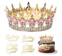 Couronne d Anniversaire Vintage pour Femmes et Filles Diadème pour Gâteau avec 4 Topper de Gâteau Happy Birthday Décorations de Gâteau d'Anniversaire pour Reine et Princesse
