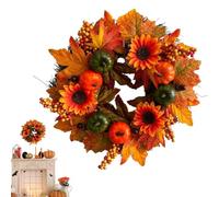 Couronne d’Automne 45 cm pour Porte, Décoration Récolte avec Citrouilles | Feuillage Artificiel d’Érable, Tournesols et Baies Avec Sarments Rustiques Pour Porche, Cheminée, Mur, Porte et Fêtes