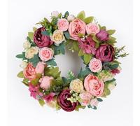 Couronne d’Automne pour Porte avec Feuilles d’Érable, Citrouilles, Baies et Fleurs Artificielles pour Mur(Color19)