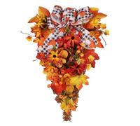 Couronne d'action de Grâce | Decoration Murale et de Manteau,Couronne Érable Baies Noeud pour Thanksgiving Noël Mariage Porte Cheminée Fenêtre Cuisine