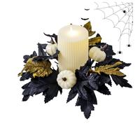 Couronne d'anneaux de bougies, couronne de bougies artificielles - Couronne de bougies faite à la main avec feuilles noires, couronne de bougeoirs pour décoration de mariage, Halloween, cheminée, cent