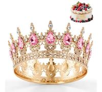 Couronne d'anniversaire de princesse en cristal pour femme et fille, avec 4 décorations de gâteau Happy Birthday, diadème pour décoration de gâteau et fête d'anniversaire (doré rose)