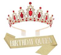 Couronne d'anniversaire Écharpe Anniversaire Or Birthday Girl Satin Sash Diadème Tiara en Cristal 30 Ans, 40 Ans, 50 Ans, 60 Ans,80 Ans couronne de princesse cheveux pour Fille Femme
