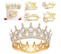 Couronne d'anniversaire pour femme - Couronne vintage - Couronne de princesse pour fille - Couronne de princesse - Diadème pour femme - Avec 4 décorations de gâteau Happy Birthday - Décoration de