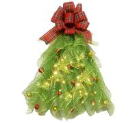 Couronne d'arbre de Noël Festive pour Porte d'entrée avec nœud Rouge et Accents de Baies, décoration Couronne Vacances LED à Piles pour décorations Noël intérieures et extérieures