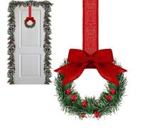 Couronne d'armoire - Décoration de Noël de cuisine avec nœud en ruban | Petite couronne de myrtilles de 5,12 pouces | pour fenêtre de porte, accent de fête de Noël, style classique rouge, DEC