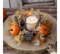 Couronne d'automne, Anneau de bougie d'automne, Halloween citrouille couronne, Feuilles d'érable artificielles porte-bougie