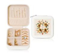 Couronne d'automne aquarelle avec tournesols - Étui à bijoux de voyage en cuir synthétique pour bagues, boucles d'oreilles, pendentifs, colliers pour filles et femmes