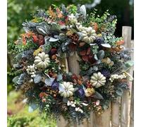 Couronne d'automne artificielle pour porte d'entrée, citrouille, rose, branches de baies, feuilles mélangées, couronne de porte d'automne pour Halloween, Thanksgiving, décoration intérieure et