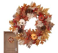 Couronne d'automne, couronne de courge et de baies pour la porte principale, artificielle d'automne de 50 cm avec crochet pour décoration extérieure de maison, appartement, ferme, hôtel, école