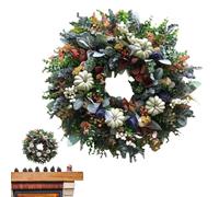 Couronne d'automne | Couronne de feuilles de blanches | Guirlande décorative rustique pour fenêtre, cheminée, entrée, patio, mur, Thanksgiving, Noël