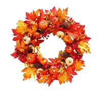 Couronne d'automne Couronne de Porte d'automne Baies de Citrouille artificielles Feuille d'érable décoration de la Maison Halloween Thanksgiving Festival Ornement Accessoires Couronne de