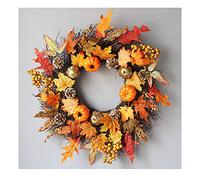 Couronne d'automne Couronne d'halloween,Couronne de récolte d'automne avec Feuilles d'érable artificielles Couronne de récolte d'automne pour Porte d'entrée Jour de