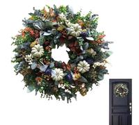 Couronne d'automne | Couronne Porte Blanche Feuilles Citrouille | Guirlande de Panneau Décoratif Rustique pour Fenêtre, Cheminée, Entrée, Patio, Mur, Décor pour Thanksgiving et