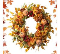 Couronne d'automne | Décoration Porte d'Entrée Couronne Hortensias et Citrouille | Décoration Thanksgiving Réaliste pour Maison Halloween Ferme Cheminée | Salon Chambre Jardin Terrasse Patio