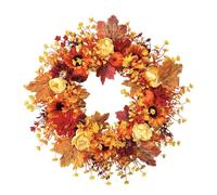 Couronne d'automne d'extérieur de 50,8 cm pour porte d'entrée, couronne d'automne avec orange et diverses pour Thanksgiving, décoration de maison, vacances BAr155 (orange, 45 cm)