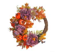 Couronne d'automne en demi-cercle de 35 cm, citrouille rustique pour décoration de porte d'entrée, porche, mur, fenêtre, décoration saisonnière à suspendre pour la maison, l'entrée (rouge foncé)