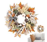 Couronne d'automne pour La Porte D'entrée - 50 Cm De Diamètre À La Main | Vine De Verte Et Blanche avec Baie Et Feuille D'érable | Couronne d'halloween, d'automne De Thanksgiving P