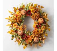 Couronne d'automne pour porte d'entrée, couronne d'automne de 45 cm avec feuille d'érable, citrouille, tournesols et pomme de pin, couronne de porte d'automne pour Thanksgiving, Halloween, décoration