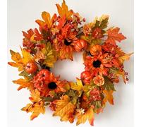 Couronne d'automne pour porte d'entrée de 55,9 cm, couronne d'automne avec baies de citrouille et feuille d'érable, couronne d'automne pour Thanksgiving, décorations de festival de récolte d'intérieur