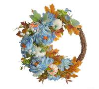 Couronne d'automne rustique citrouille et florale conçue pour porte d'entrée ou mur, améliore la décoration saisonnière avec des matériaux et facile à suspendre (bleu)