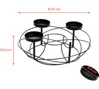 Couronne d'Avents ronde Ø env. 37 cm pour 4 bougies - bougeoir moderne - Couleur : noir