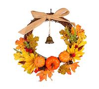 Couronne de Baies de Citrouille en Feuille d'érable Artificielle avec Cloche pour décoration Murale, Ornements Suspendus, Couronne de récolte de Noël, Thanksgiving, adaptée à Toutes Les Saisons