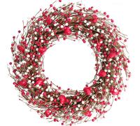 Couronne de baies rouges et blanches de la Saint-Valentin de 24 pouces pour porte d'entre Couronne de baies brillantes en forme de coeur rouge p