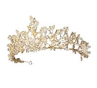 Couronne de bijoux beaux accessoires de cheveux de mariage de mariage de mariage de carré de tiare adapté à la fête de costume d'anniversaire de bal (Guld A)
