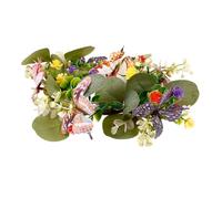 Couronne de Bougie Eucalyptus Artificiel et Fleurs, Décor Printemps | Plastique, Feuillage Réaliste et Coloré, pour Bougies Piliers, Bases de Vase, Table Restaurant