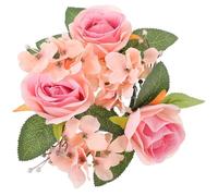 Couronne de Bougies Artificielles Rose, Fleurs et Feuilles Rustiques | Plastique et Tissu Soyeux, Style Ferme, pour Plateaux Centraux et Bases de Chandeliers, Décor