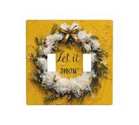 Couronne de branche de pin « Let It Snow On » - Jaune - Double interrupteur - Plaque murale - Taille standard - 11,4 x 11,4 cm
