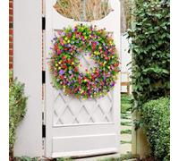 Couronne de chalet colorée de ferme, décoration printanière colorée avec eucalyptus et fleurs sauvages, belle couronne artificielle durable et stable, panneau de bienvenue toutes saisons, décoration